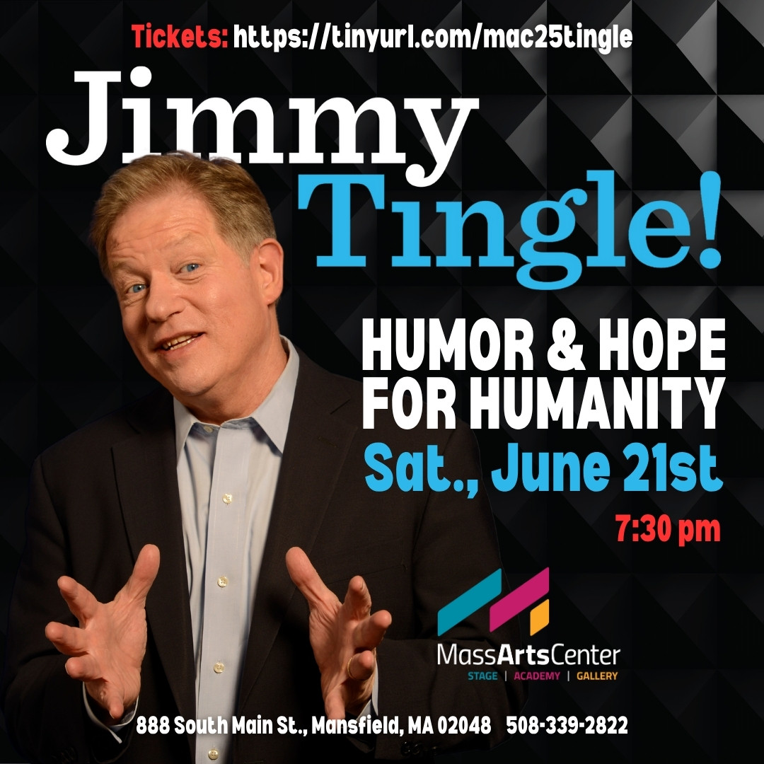 Jimmy Tingle graphic square with details about Saturday, June 21st, 2025 show at the Mass Arts Center, with ticket url: https://tinyurl.com/mac25tingle