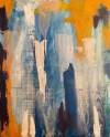 Anne Fontaine, Blue and Orange Cityscape, 24×30, acrylic and marker,  $350