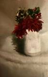 Red Mums in White, Carol Frieswick, 6 x 4, Oil, $125.00